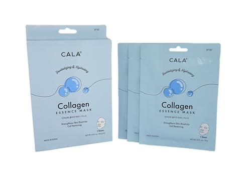 Cala Collagen Essence Facial Sheet Masks, 5 Pack - Ultra-Thin Hydrating Face Mask Sheets with Tea Tree + Herbal Extracts, Hyaluronic Acid