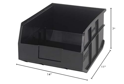 Quantum Storage K-SSB445BK-3 3-Pack Stackable Plastic Shelf Bin, 14" x 11" x 7", Black