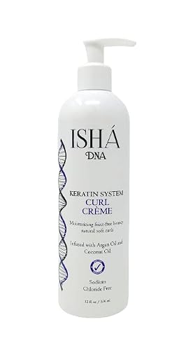 ISHA DNA Keratin System Curl Creme - Infused with Argan Oil and Coconut Oil - Moisturizing Frizz Free Bouncy Natural Soft Curls - Curling Cream