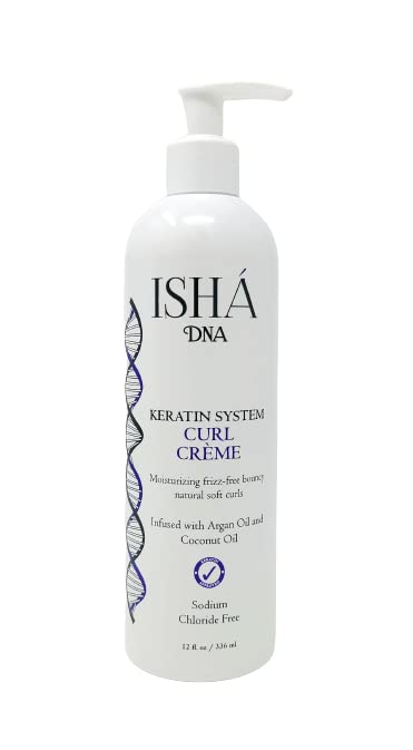 ISHA DNA Keratin System Curl Creme - Infused with Argan Oil and Coconut Oil - Moisturizing Frizz Free Bouncy Natural Soft Curls - Curling Cream