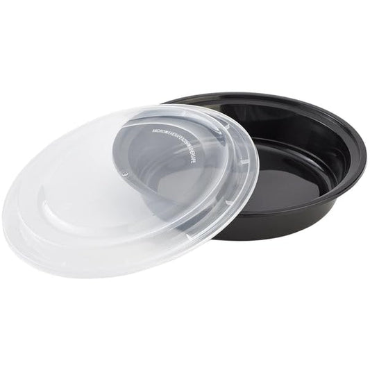 VeZee 48oz Disposable Black Meal Prep/Bento Box with Clear Dome Lids - Round Plastic Meal Containers - Leak Proof and Reusable Box : Perfect…