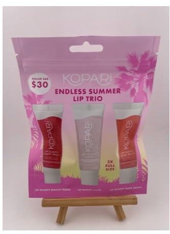 Kopari Endless Summer Lip Trio Lip Glossy Beachy Peach, Clear, Nude Beach (Endless Summer Lip Glossy, Trio)