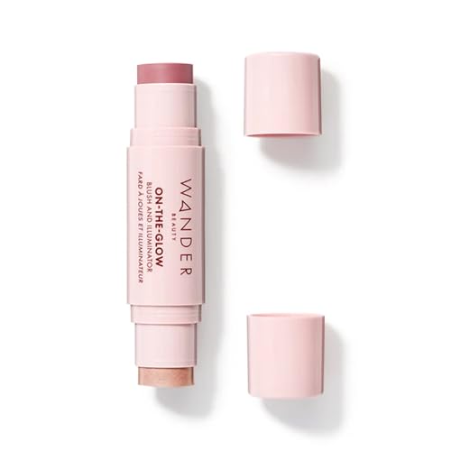 Wander Beauty On-the-Glow Blush and Illuminator - Dusk/Nude Glow - 7-in-1 Hydrating Cream Blush & Highlighting Stick - Stick Blush for Cheeks, Lip