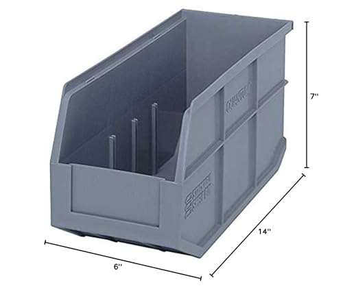 Quantum Storage K-SSB441GY-5 5-Pack Stackable Plastic Shelf Bin, 14" x 6" x 7", Gray