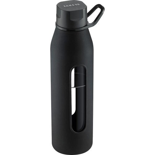 Takeya Glass Water Bottle with Silicone Sleeve and Twist Cap, 22 Ounce, Black