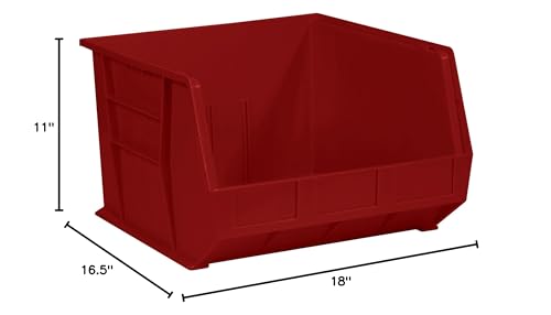 Aviditi BINP1816RAVI Plastic Stack/Hang Storage Bin Containers, 18" x 16-1/2" x 11", Red, Pack of 3, For Organizing Homes, Offices, Garages…