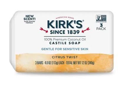 Kirk's 100% Premium Coconut Oil Castile Bar Soap, Citrus Twist, 3 Bars, 4 oz (113 g) Each
