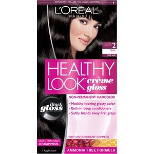Loreal Healthy Look Hair Dye, Creme Gloss Color, Black 2, 1 ct (Pack of 3)