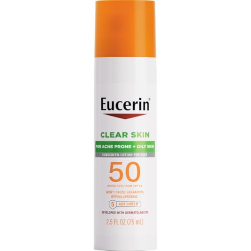 Eucerin Sun Clear Skin Face Sunscreen Lotion SPF 50 for Acne Prone and Oily Skin, Lightweight Sunscreen with Oil-Absorbing Minerals, Won't Cause