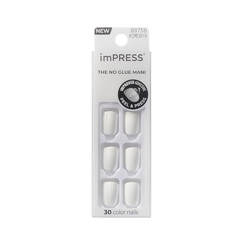 Kiss Impress No Glue Mani Press On Nails, Color, 'Frosting', White, Short Size, Squoval Shape, Includes 30 Nails, Prep Pad, Instructions Sheet, 1 Beauty & Personal Care KISS