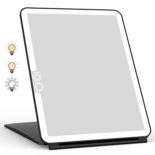 WEILY Portable Travel Mirror Makeup Mirror with 72 LED Lights, Touch Screen Three Colors Dimmable,Ultra Thin, 2000 mAh USB Rechargeable Foldable