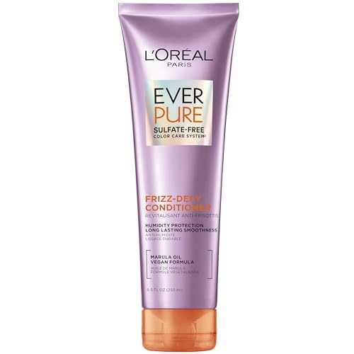 L'Oreal Paris Sulfate Free Frizz Defy Conditioner, Frizz Control Hair Care with Marula Oil, EverPure, 8.5 Fl Oz (Packaging May Vary)