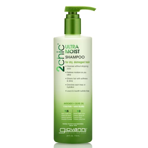 GIOVANNI 2chic Ultra-Moist Shampoo - Avocado & Olive Oil, Creamy Hydration Formula, Enriched with Aloe Vera, Shea Butter, Botanical Extracts, No