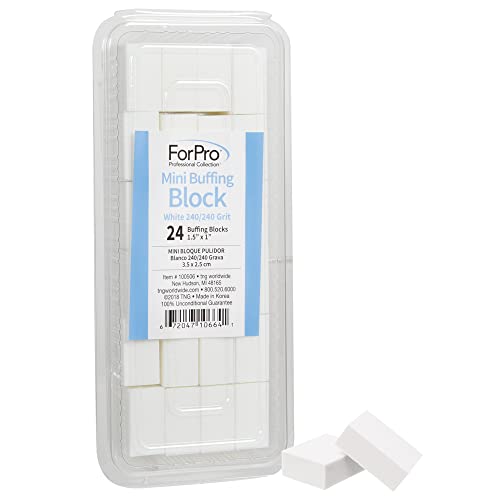 ForPro Professional Collection Mini Buffing Block, White, 240/240 Grit, Double-Sided Buffer, 1.5 L x 1 W x .5 H Inches, 24-Count