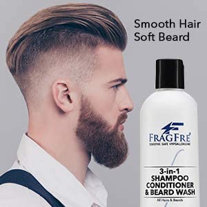 FRAGFRE Shampoo Conditioner and Beard Wash for Men, 12 oz - Unscented, Sensitive Skin, 3 in 1 Hair and Beard Cleansing and Conditioning, Grooming