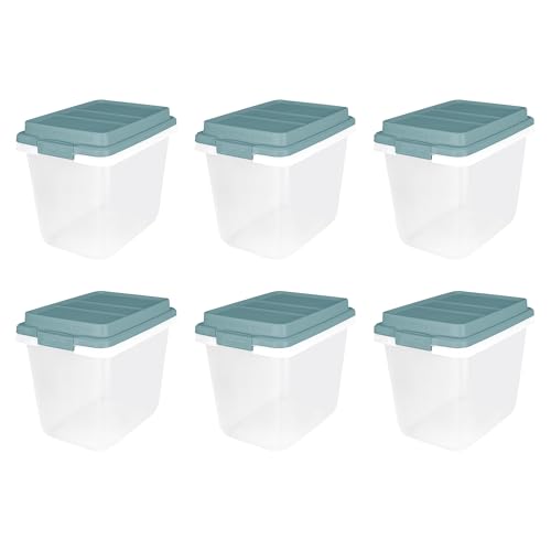 Hefty 6 Pack 32 Quart Lift Off Stackable Plastic Storage Bin and Lid, Smoke Blue