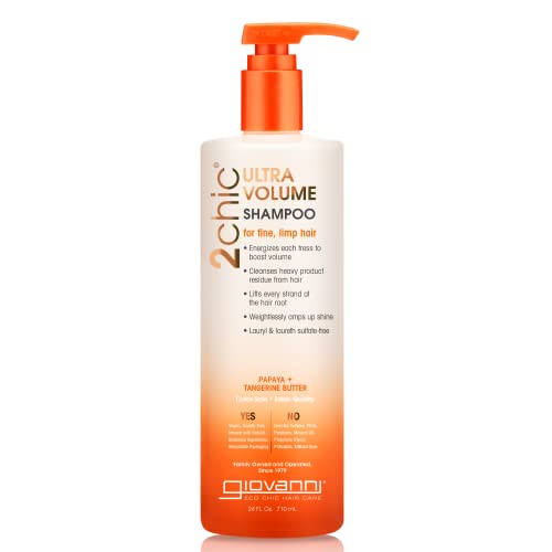 GIOVANNI 2chic Ultra-Volume Shampoo - Daily Volumizing Formula with Papaya & Tangerine Butter, Promotes Weightless Control for Fine Limp Thin Hair, No