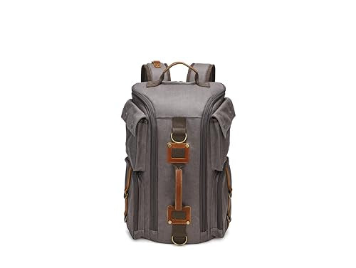 peacechaos Heavy-Duty Waxed Canvas Backpack for Men, 17 Inch Laptop Rucksack with Genuine Leather, Multi-Pocket Travel Bag for Work, Hiking, and Camping