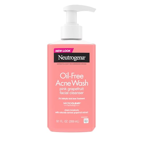 Neutrogena Oil-Free Acne Wash Pink Grapefruit Facial Cleanser - with Salicylic Acid for Clear Skin, Daily Face Wash for Oily & Acne-Prone Skin, Deep