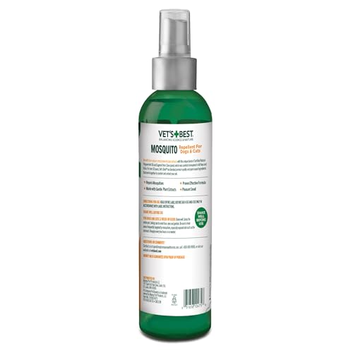 Vet's Best Natural Mosquito Repellent Spray for Dogs and Cats – Plant-Based Protection with Certified Essential Oils – DEET-Free Outdoor Pest Repellent for Pets – Natural and Safe – 8 oz Bottle