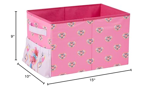 Idea Nuova Dreamworlds Trolls Kids Collapsible Storage Organizer Bin with Front Pocket,9" H x 10" W x 15" L