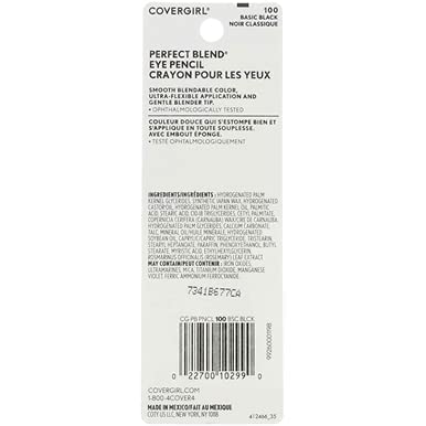 CoverGirl Perfect Blend Eye Pencil, Basic Black [100], 0.03 oz (Pack of 5)