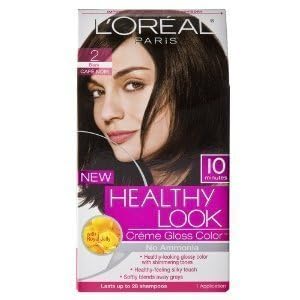 Loreal Healthy Look Hair Dye, Creme Gloss Color, Black 2, 1 ct (Pack of 3)