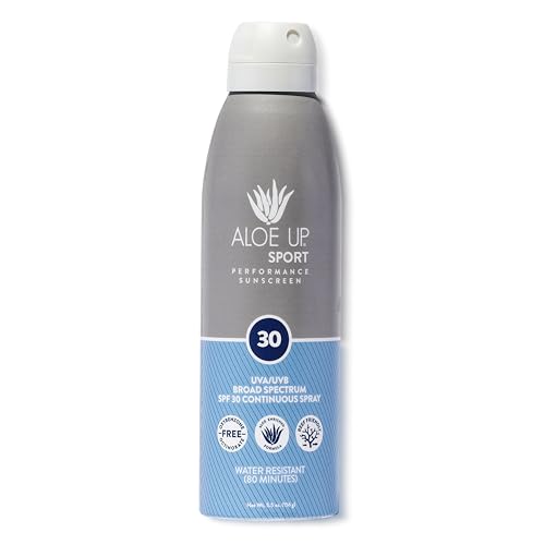 Aloe Up Sport Continuous Spray Sunscreen SPF 30 - Broad Spectrum UVA/UVB Sunscreen Protector for Face and Body - With Aloe Vera Gel - Fast Absorbing