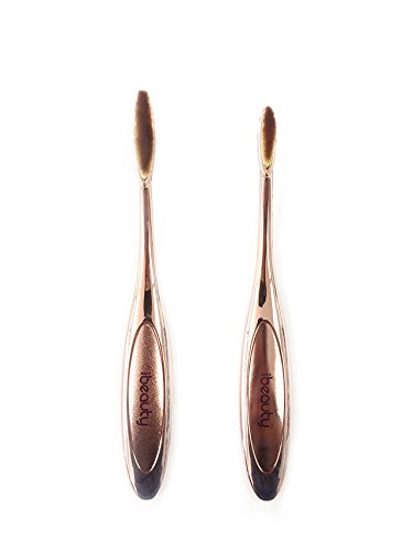 iBeauty 2pc Mermaid Oval Eye Shadow Liner Brow Cosmetic Makeup Brush Tool Set Rose Gold Color (RG eye set)