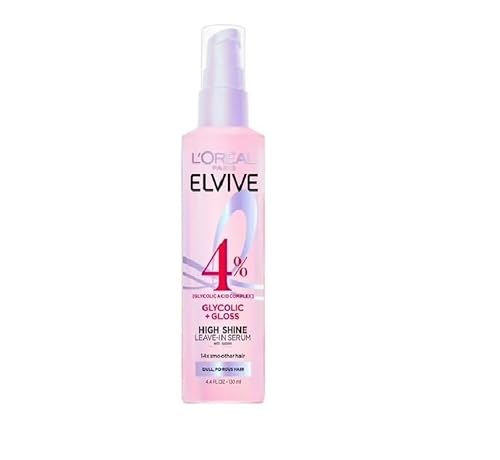 L'Oreal Paris Elvive Glycolic + Gloss High Shine Leave-In Hair Serum, Smooths Dull, Porous Hair Into High-Shine, Glossy Hair, 4.4 Fl Oz (Pack of 2)