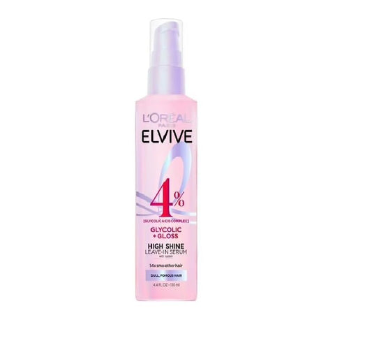 L'Oreal Paris Elvive Glycolic + Gloss High Shine Leave-In Hair Serum, Smooths Dull, Porous Hair Into High-Shine, Glossy Hair, 4.4 Fl Oz (Pack of 2)