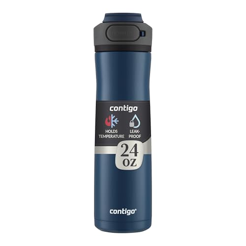 Contigo Cortland Chill 2.0 Blueberry Stainless Steel Water Bottle Vacuum-Insulated Spill-Proof Lid 24oz Ideal for Hot or Cold Drinks Interchangeable…