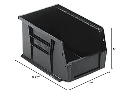 Quantum Storage Systems QUS221BK Ultra Stack & Hang Heavy Duty Part Organizer Black Bins 10" L x 6" W x 5" H 12 Pack