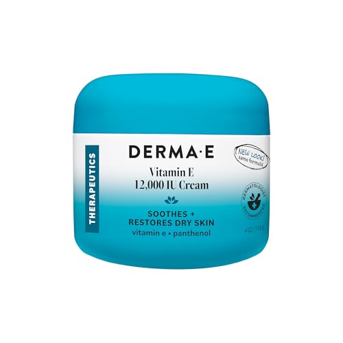 Derma E Vitamin E 12,000 IU Cream - Moisturizer for Face and Body - Multi-purpose Face Cream, Hand Cream and Body Lotion Soothes and Protects, 4 oz