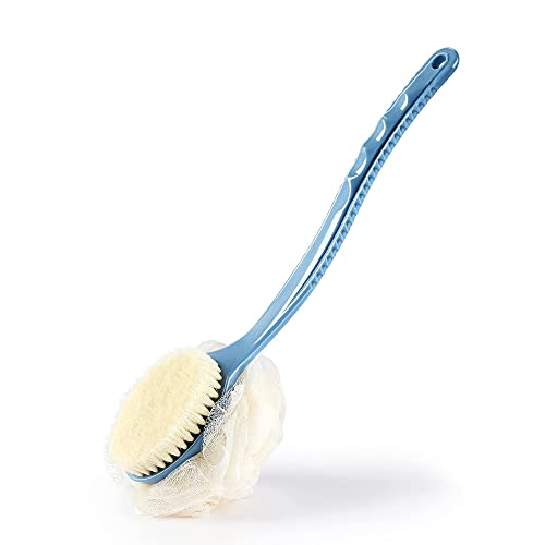 Shower Body Brush with Bristles and Loofah,Back Scrubber Bath Mesh Sponge with Curved Long Handle for Skin Exfoliating Bath, Massage Bristles Suitable Beauty and Personal Care HONOMA Default Title