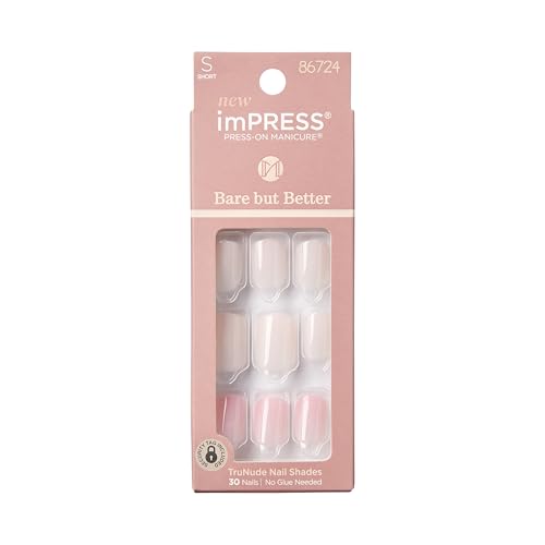 KISS imPRESS No Glue Mani Press On Nails, , 'Effortless Finish', Nude, Short Size, Squoval Shape, Includes 30 Nails, Prep Pad, Instructions Sheet, 1 Beauty & Personal Care imPRESS