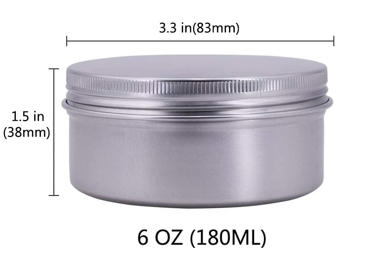 Healthcom 6-Ounce 12 Pack 180ml Empty Silver Round Aluminum Tin Cans Screw Top Metal Tins Aroma Hair Wax Tins Cosmetic Container Organization