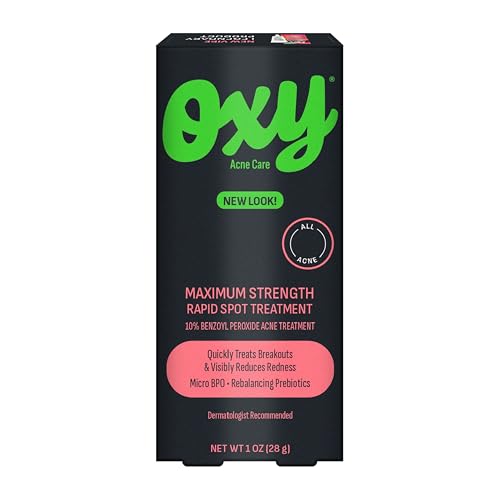 Oxy Rapid Acne Spot Treatment for Face & Body, Maximum Strength 10% Benzoyl Peroxide Blemish Cream Medication for Blackheads, Prebiotic Pimple Cream