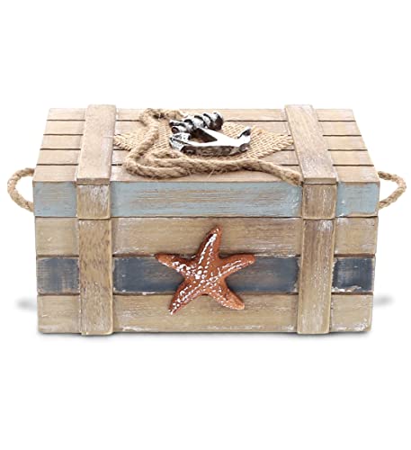 CoTa Global Neptune Wooden Jewelry Box - Handcrafted Nautical Trinket Wooden Box with Starfish and Boat Anchor, Decorative Box With Hinged Lid…