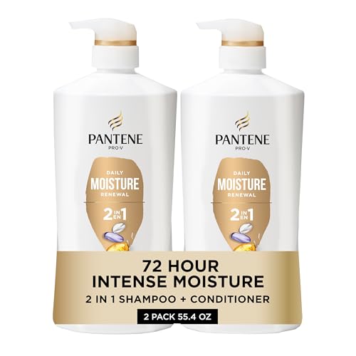 Pantene 2-in-1 Shampoo & Conditioner, Daily Moisture Renewal - Pro-V Nutrients for Dry, Color-Treated, Straight to Curly Hair, 72-Hour Hydration