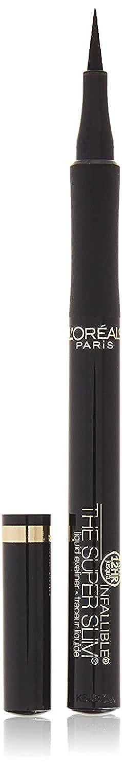 L'Oreal Paris Makeup Infallible Super Slim Long-Lasting Liquid Eyeliner, Ultra-Fine Felt Tip, Quick Drying Formula, Glides on Smoothly, Black, Pack
