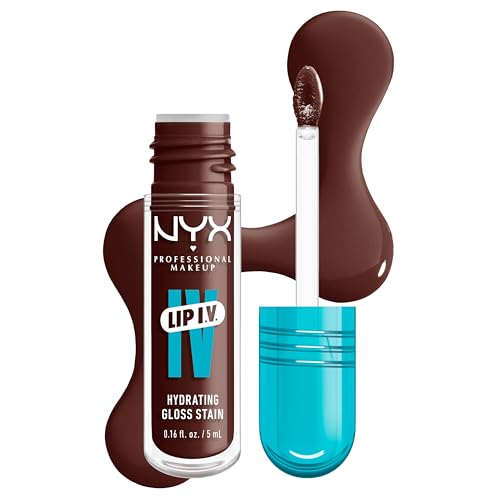 NYX PROFESSIONAL MAKEUP Lip IV Hydrating Glossy Lip Stain, Long-Lasting, Tinted, Vegan Formula with 12 HR Hydration - Mocha Me Wet (Brown)