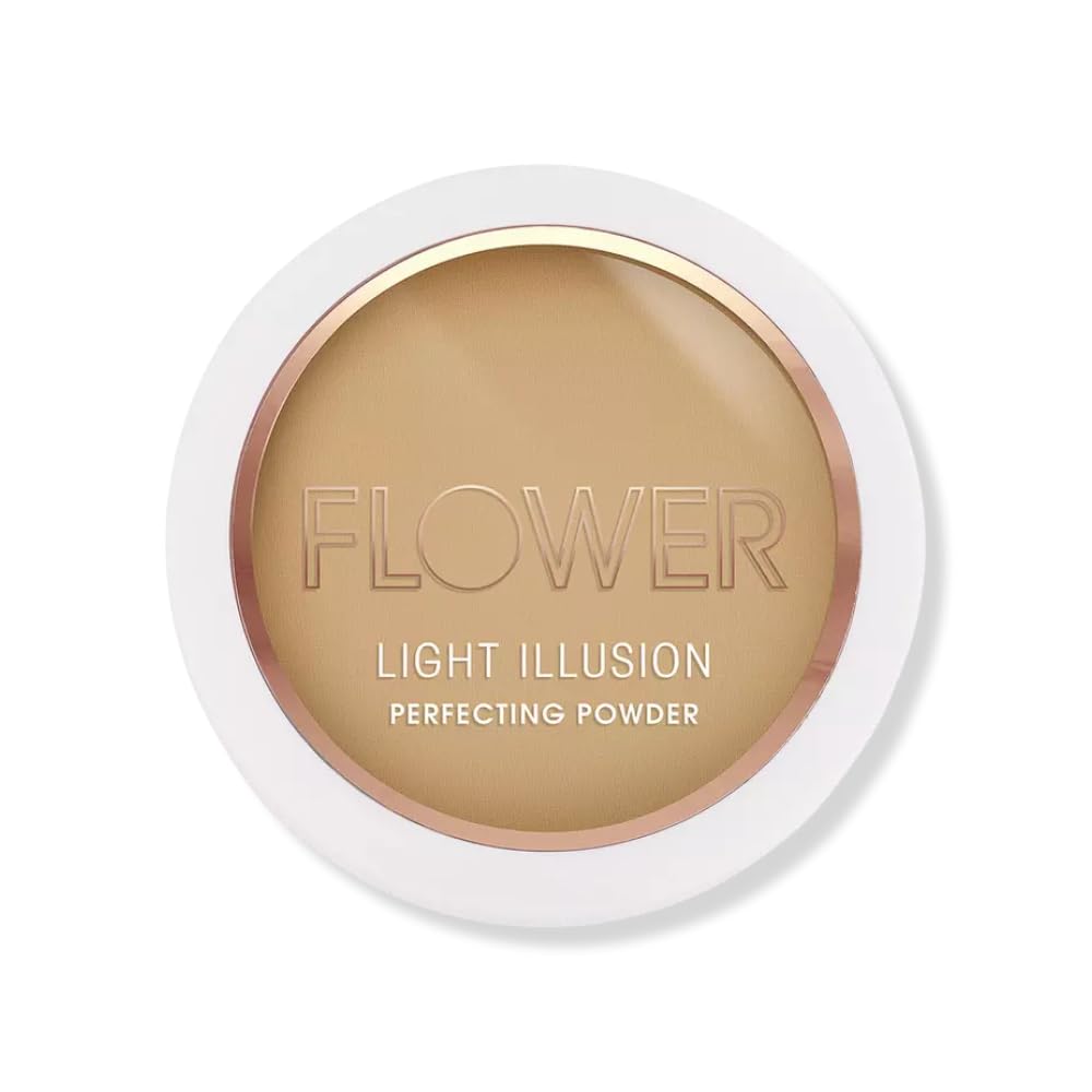 FLOWER Beauty By Drew Barrymore Light Illusion Perfecting Powder - Powder Foundation + Setting Powder for Makeup - Medium Buildable Coverage - Natural