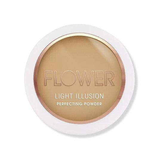 FLOWER Beauty By Drew Barrymore Light Illusion Perfecting Powder - Powder Foundation + Setting Powder for Makeup - Medium Buildable Coverage - Natural