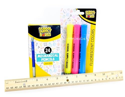 School Supply Boxes | 17" Solid Black Backpack Bundle for High School | Back to School Bookbag with Supplies | Contains Pencil Pouch, Notebooks, Filler Paper, Folders, Mechanical Pencils, & More
