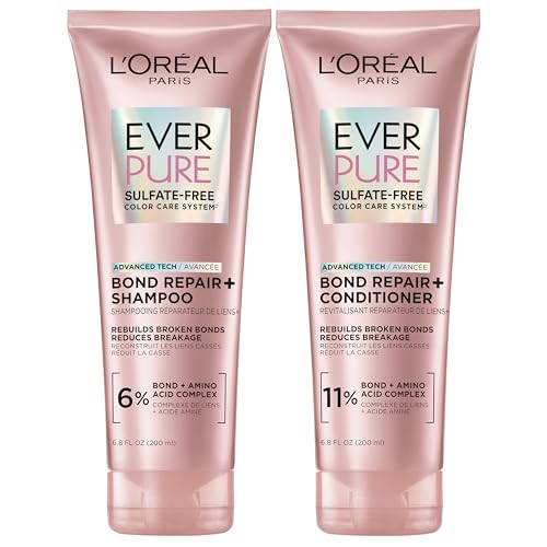 L'Oreal Paris Sulfate Free Bond Repair+ Shampoo and Conditioner Set with Bond + Amino Acid Complex, Strengthens and Repairs Damaged or Color Treated