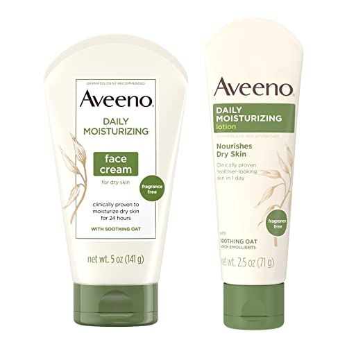 Aveeno Daily Moisturizing Fragrance-Free Face & Neck Cream, Oat Facial Moisturizer for Dry Skin, 5 oz, & Aveeno Daily Moisturizing Body Lotion