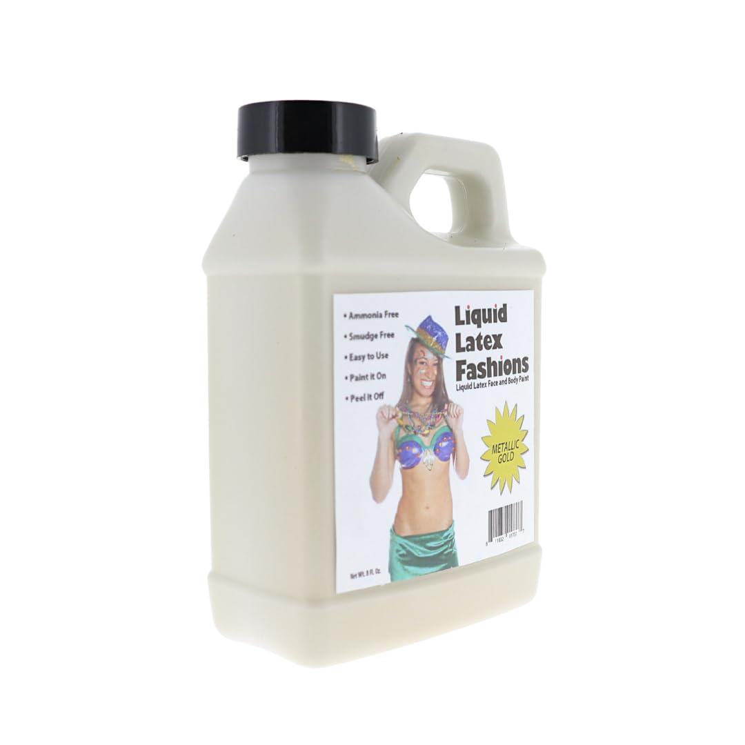 Metallic Gold 8 Oz - Liquid Latex Face and Body Paint for New Year's, Golden Age, Roaring 20's Costume, Cosplay and Concerts