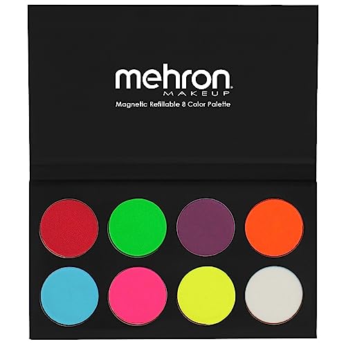 Mehron Paradise FX Neon UV Glow 8 Color Palette | Magnetic Refillable Special Effects Paint Palette | Professional Water Activated Paint for Raves