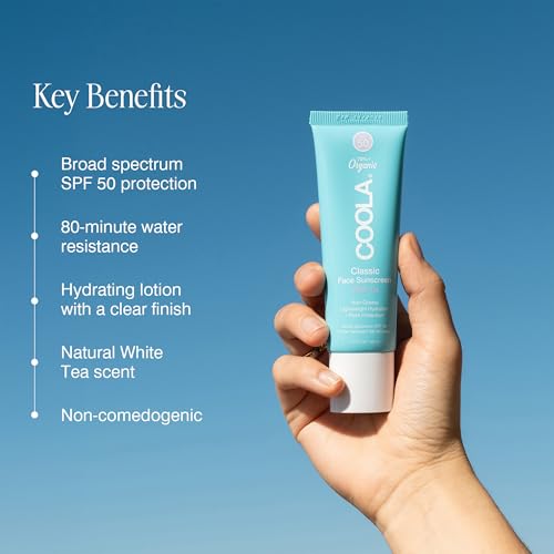 COOLA Organic Face Sunscreen SPF 50 Sunblock Lotion, Dermatologist Tested Skin Care for Daily Protection, Vegan and Gluten Free, White Tea, 1.7 Fl Oz